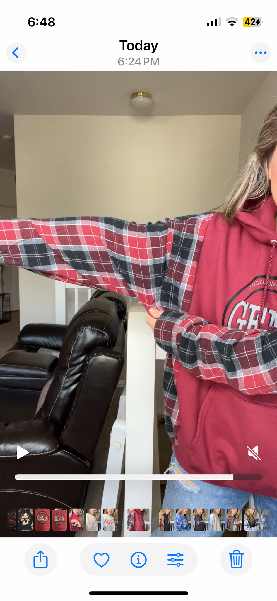 Upcycled Gen X – women’s 2X midweight sweatshirt with flannel sleeves