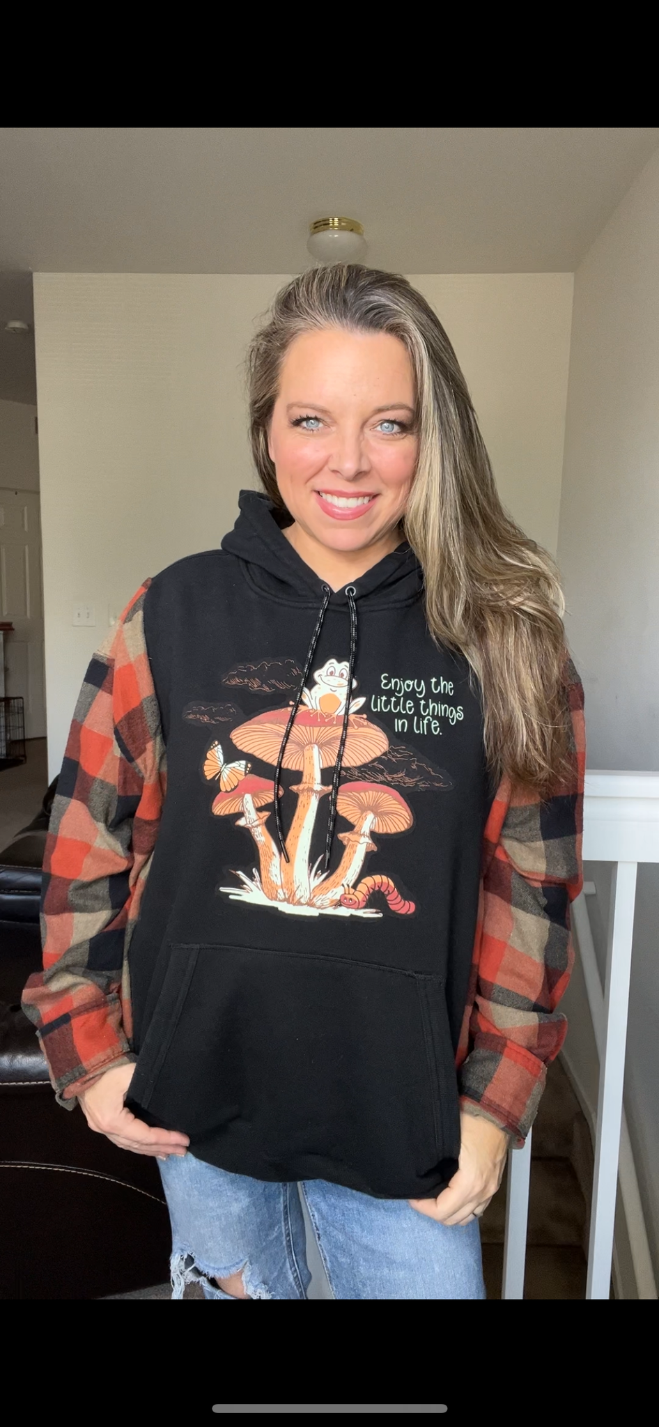 Upcycled Little things – women’s 2X/3X midweight sweatshirt with flannel sleeves