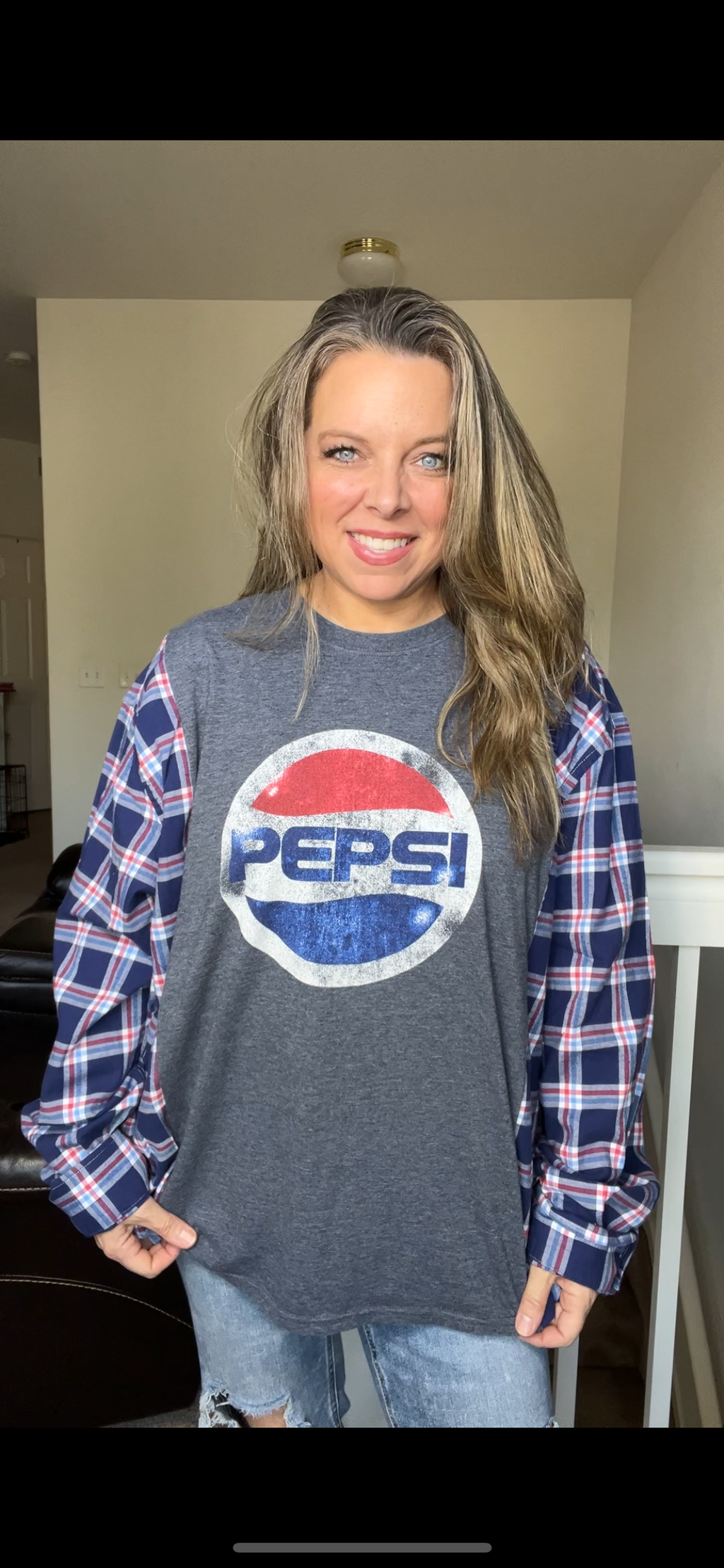 Upcycled Pepsi – women’s 3X T-shirt with flannel sleeves