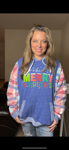 Upcycled Merry and Bright – women’s 1X/2X – thin French terry sweatshirt with soft cotton sleeves￼