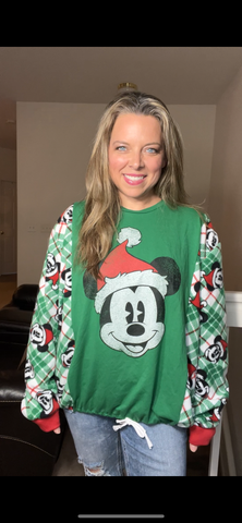 Upcycled Mickey Mouse – women’s 1X - thin T-shirt with stretch fleece sleeves￼