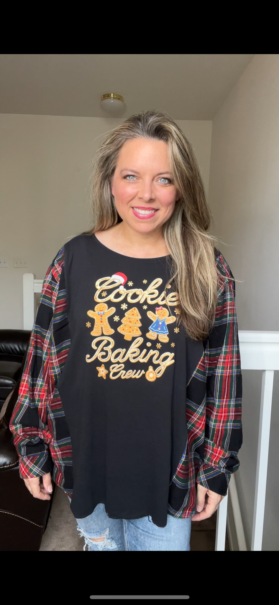 Upcycled Cookies – women’s 1X – thin T-shirt with flannel sleeves￼