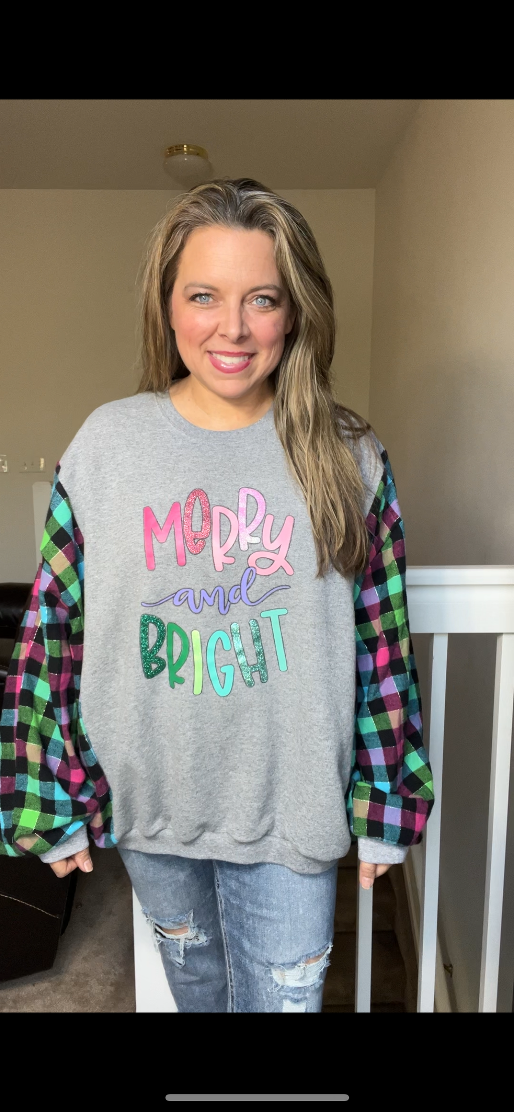 Upcycled Merry and Bright – women’s 1X – wait Sweatshirt I plan on￼