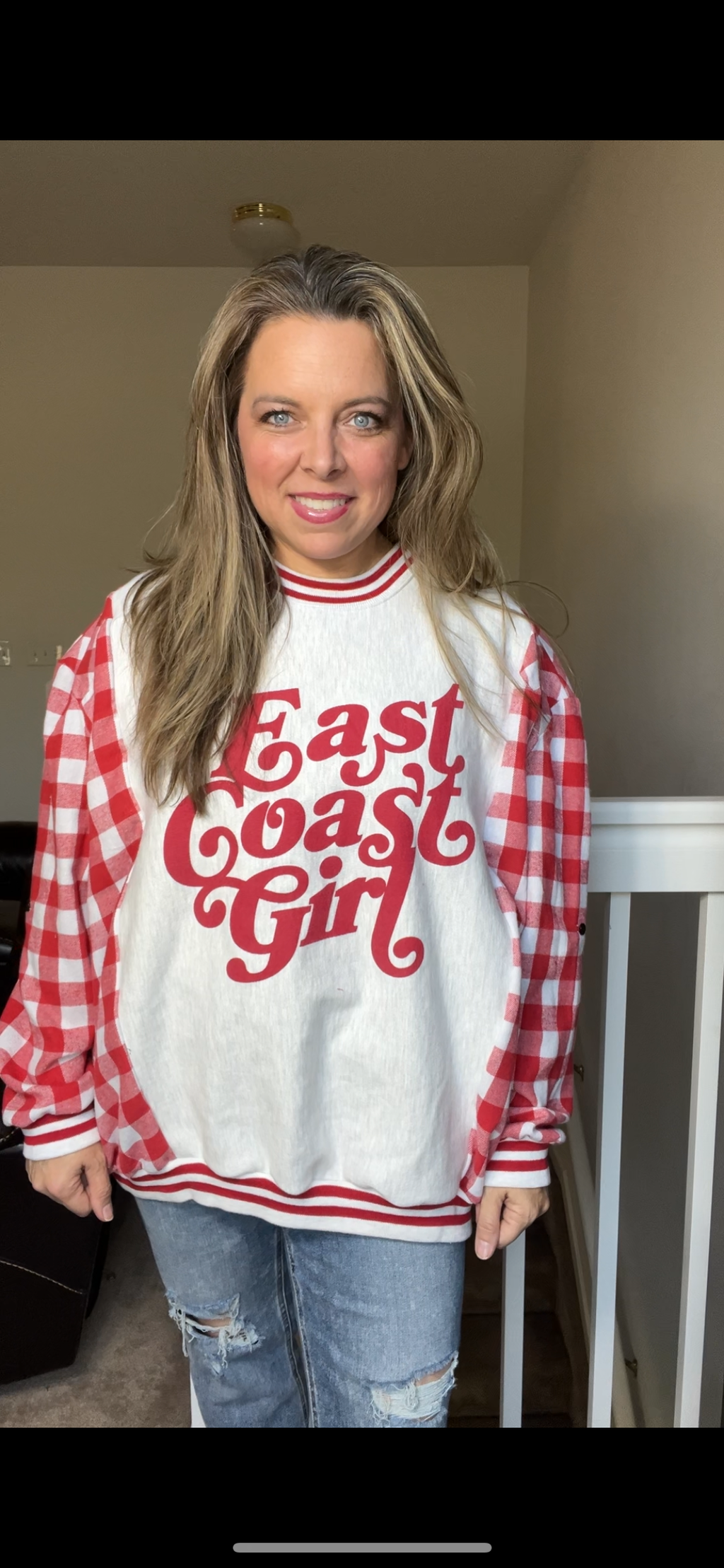 Upcycled East Coast – women’s 1X – midweight sweatshirt with flannel sleeves￼