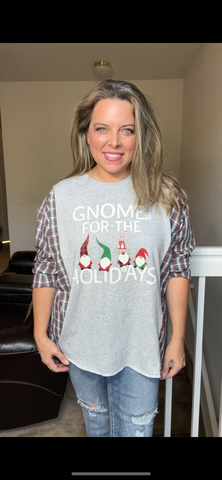 Upcycled Gnomes – women’s L/XL – thin T-shirt with cotton dress sleeves￼