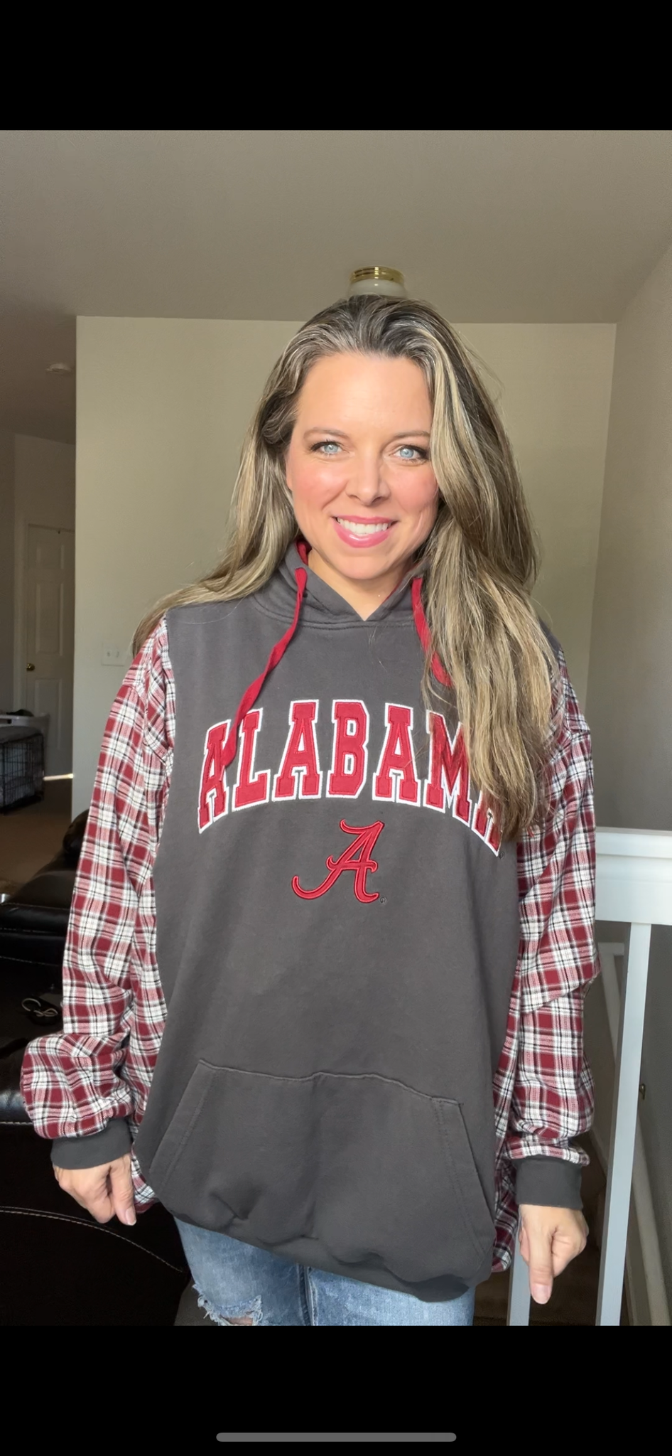 Upcycled Alabama – women's 2X/3X – midweight sweatshirt with flannel sleeves