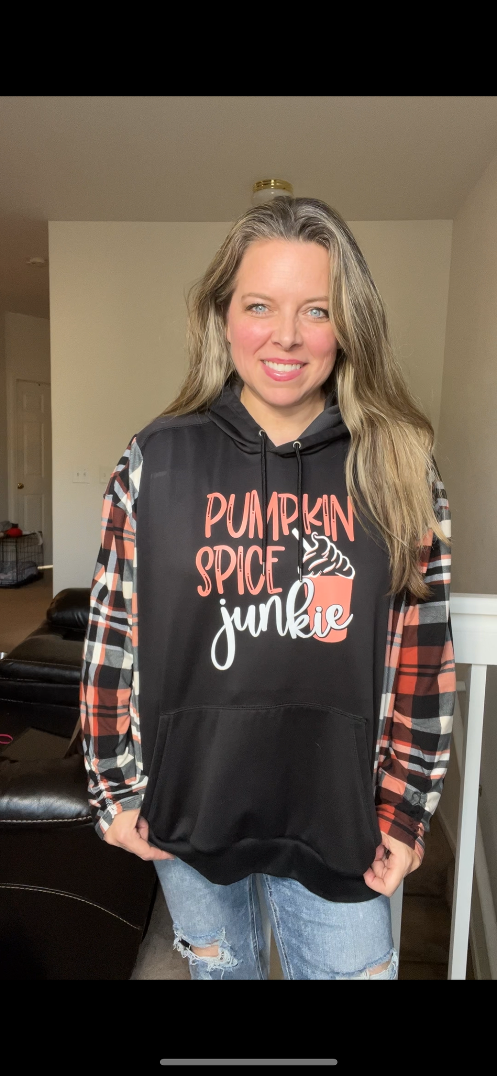 Upcycled Pumpkin spice – women’s XL/1X – midweight sweatshirt with stretch jersey sleeves￼