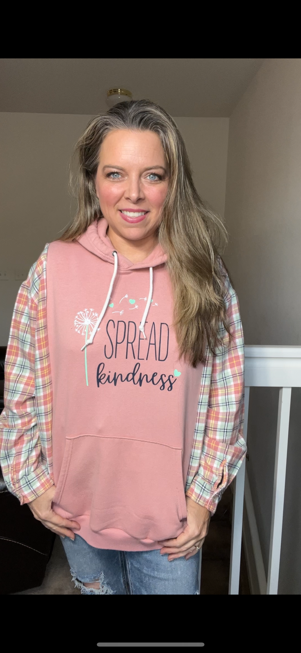 Upcycled Kindness – women’s XL/1X – midweight sweatshirt with flannel sleeves￼