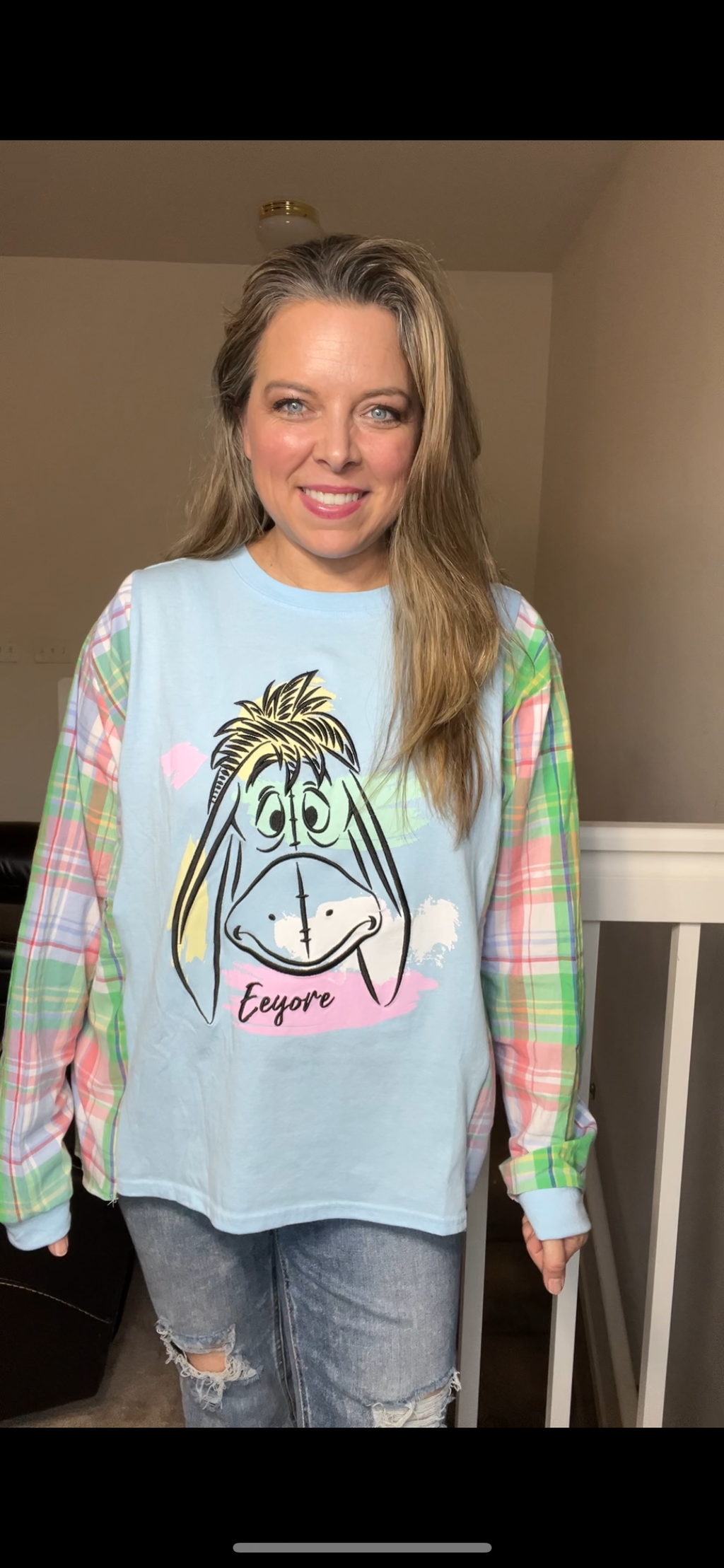 Upcycled Eeyore – women’s XL – T-shirt with cotton sleeves￼