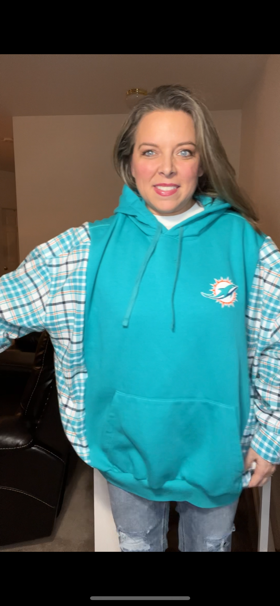 Upcycled Miami Dolphins sweatshirt – women’s 3X – soft thick sweatshirt with soft cotton sleeves