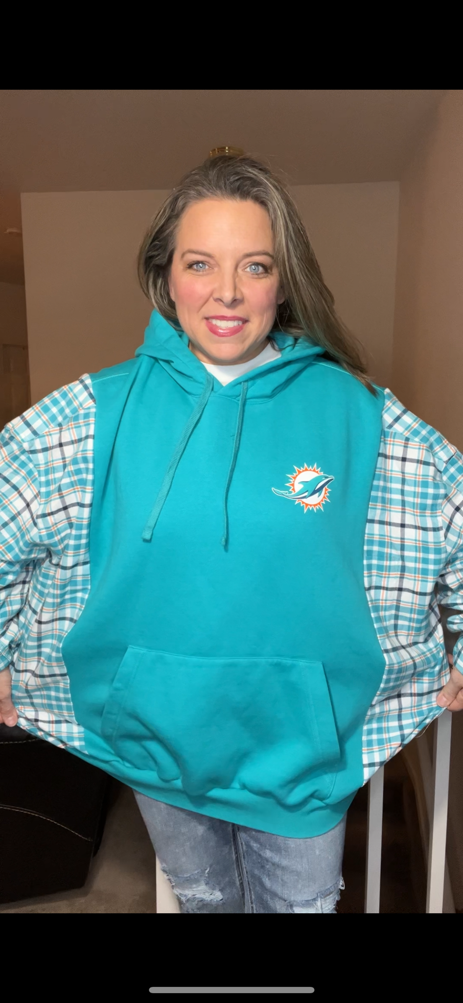 Upcycled Miami Dolphins sweatshirt – women’s 3X – soft thick sweatshirt with soft cotton sleeves