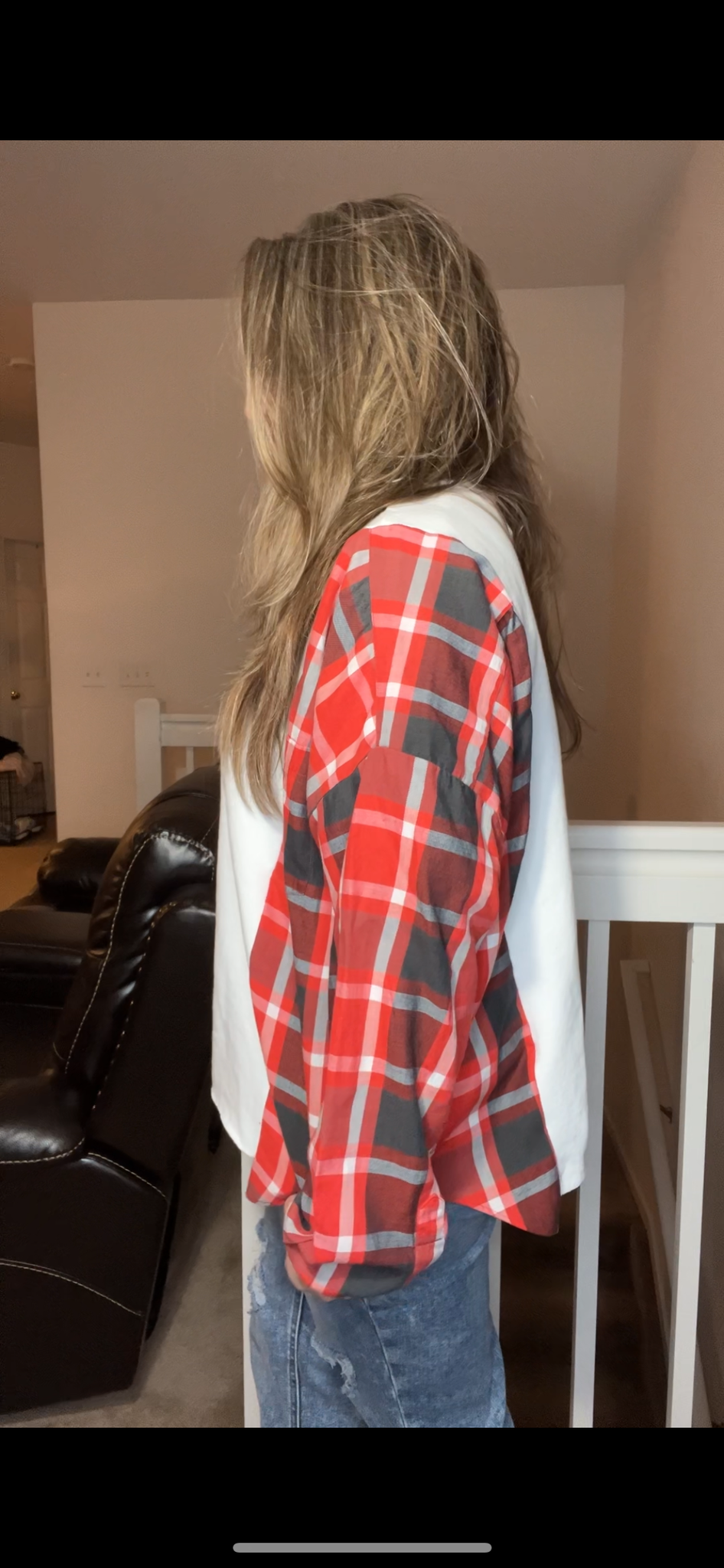 Upcycled Guess Sweatshirt – women’s large – midweight sweatshirt with thin flannel sleeves - bottom band can be added