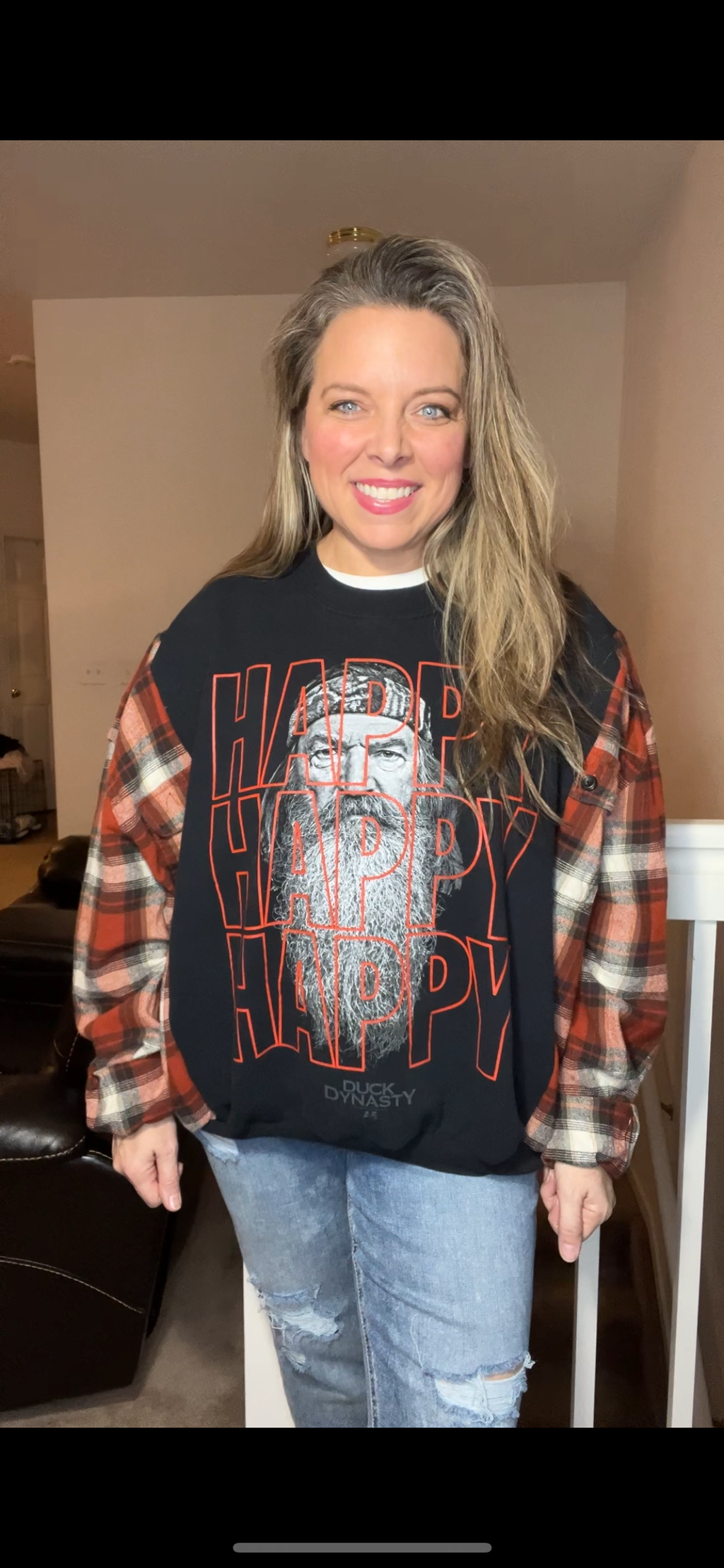 Upcycled Duck Dynasty - women’s large – midweight sweatshirt with flannel sleeves