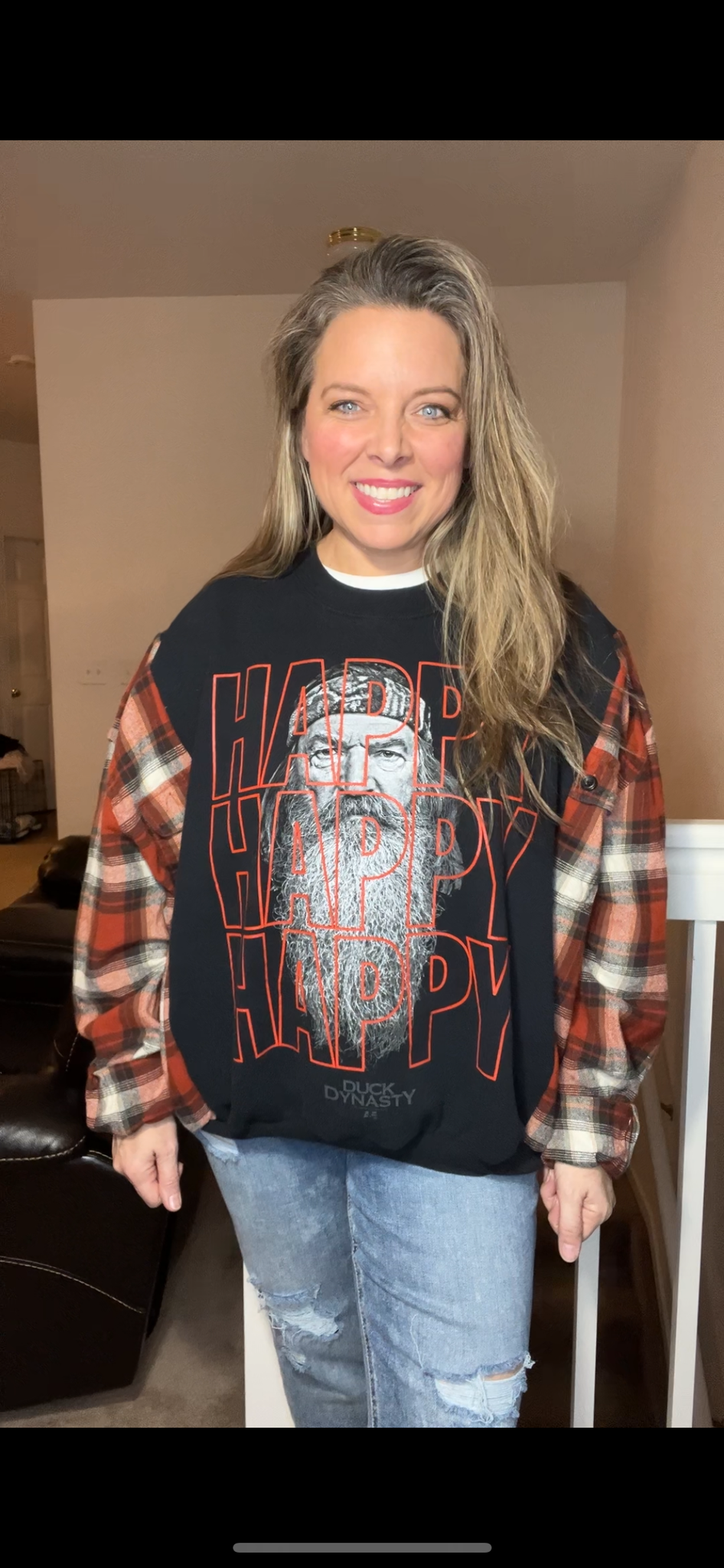 Upcycled Duck Dynasty - women’s large – midweight sweatshirt with flannel sleeves