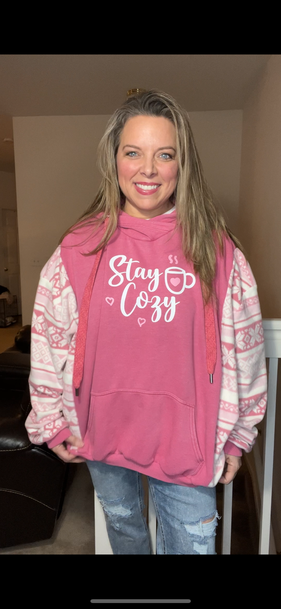 Upcycled Stay Cozy - woman’s 1X/2X - soft, thick sweatshirt with fleece sleeves